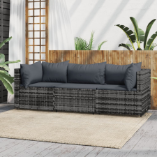 vidaXL 3 részes szürke polyrattan kerti ülőgarnitúra párnákkal kerti bútor