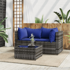 vidaXL 3 részes szürke polyrattan kerti ülőgarnitúra párnákkal kerti bútor