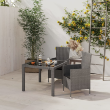 vidaXL 3 részes szürke polyrattan kültéri étkezőszett párnákkal kerti bútor