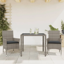 vidaXL 3 részes szürke polyrattan/üveg kerti étkezőgarnitúra párnával kerti bútor