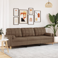 vidaXL 3 személyes barna szövet kanapé díszpárnákkal 210 cm bútor