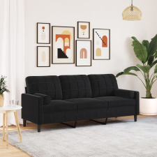 vidaXL 3 személyes fekete bársony kanapé díszpárnákkal 180 cm bútor