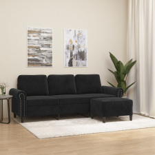 vidaXL 3 személyes fekete bársonykanapé lábtartóval 180 cm bútor