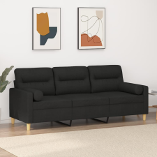 vidaXL 3 személyes fekete szövet kanapé díszpárnákkal 180 cm bútor