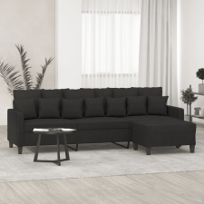 vidaXL 3 személyes fekete szövet kanapé lábtartóval 210 cm bútor