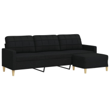 vidaXL 3 személyes fekete szövet kanapé lábtartóval 210 cm (3278253) bútor