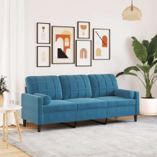 vidaXL 3 személyes kék bársony kanapé díszpárnákkal 180 cm bútor