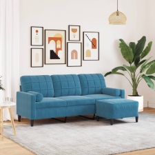 vidaXL 3 személyes kék bársonykanapé lábtartóval 180 cm bútor