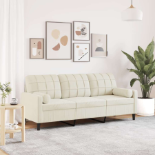 vidaXL 3 személyes krémszínű bársony kanapé díszpárnákkal 180 cm bútor