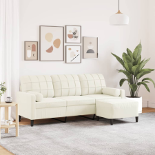 vidaXL 3 személyes krémszínű bársonykanapé lábtartóval 180 cm bútor