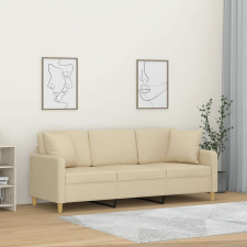 vidaXL 3 személyes krémszínű szövet kanapé díszpárnákkal 180 cm bútor