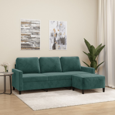 vidaXL 3 személyes sötétzöld bársony kanapé lábtartóval 180 cm bútor