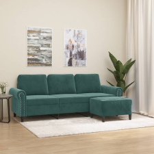 vidaXL 3 személyes sötétzöld bársony kanapé lábtartóval 180 cm bútor