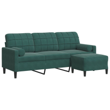 vidaXL 3 személyes sötétzöld bársony kanapé lábtartóval 180 cm (3278269) bútor