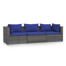 vidaXL 3 személyes szürke polyrattan kanapé párnákkal (317566) kerti bútor