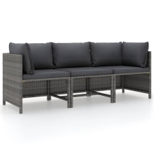 vidaXL 3 személyes szürke polyrattan kerti kanapé párnákkal (313499) kerti bútor