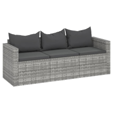 vidaXL 3 személyes szürke polyrattan kerti kanapé párnával (362328) kerti bútor