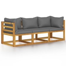 vidaXL 3 személyes tömör akácfa kerti kanapé párnával kerti bútor