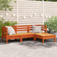 vidaXL 3 személyes viaszbarna tömör fenyőfa kerti kanapé lábtartóval kerti bútor