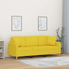 vidaXL 3 személyes világossárga szövet kanapé díszpárnákkal 180 cm bútor