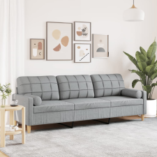 vidaXL 3 személyes világosszürke szövet kanapé díszpárnákkal 210 cm bútor