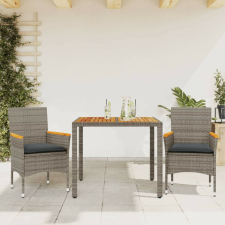 vidaXL 3részes szürke polyrattan/akácfa kerti étkezőgarnitúra párnával kerti bútor