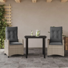 vidaXL 3részes világosszürke polyrattan kerti étkezőgarnitúra párnával kerti bútor