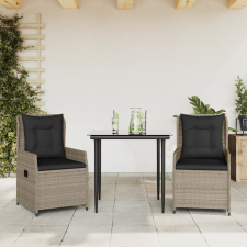 vidaXL 3részes világosszürke polyrattan kerti étkezőgarnitúra párnával kerti bútor