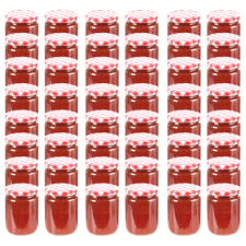 vidaXL 48 db 230 ml-es befőttesüveg piros-fehér tetővel konyhai eszköz