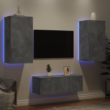 vidaXL 4 darab betonszürke szerelt fa fali TV-bútor LED-del bútor