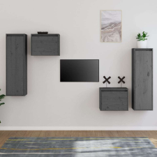 vidaXL 4 darab szürke tömör fenyőfa TV-szekrény bútor