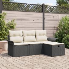 vidaXL 4 darabos Kerti Sofa Szett Párnákkal Fekete Poli Rattan kerti bútor