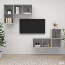 vidaXL 4 db betonszürke szerelt fa falra szerelhető TV-szekrény bútor