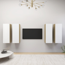vidaXL 4 db fehér-sonoma színű forgácslap TV-szekrény 30,5x30x90 cm bútor