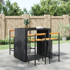 vidaXL 4 db fekete polyrattan és tömör akácfa bárszék bútor
