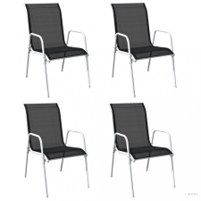 vidaXL 4 db fekete rakásolható acél és textilén kerti szék kerti bútor