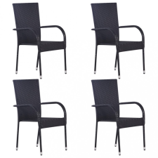 vidaXL 4 db fekete rakásolható polyrattan kültéri szék kerti bútor