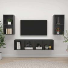 vidaXL 4 db magasfényű szürke forgácslap fali TV-szekrény bútor