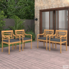 vidaXL 4 db tömör tíkfa Batavia szék párnákkal kerti bútor