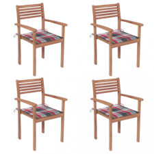 vidaXL 4 db tömör tíkfa kerti szék piros kockás párnával kerti bútor