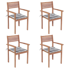 vidaXL 4 db tömör tíkfa kerti szék szürke kockás párnával kerti bútor
