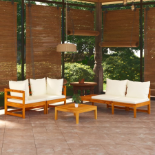 vidaXL 4 részes akácfa kerti ülőgarnitúra krémfehér párnákkal kerti bútor