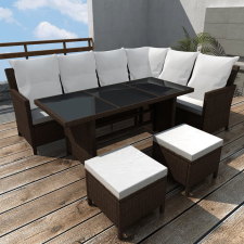 vidaXL 4 részes barna polyrattan kerti bútorszett párnákkal kerti bútor