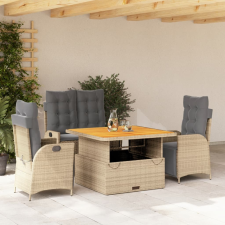 vidaXL 4 részes bézs polyrattan kerti étkezőgarnitúra párnákkal kerti bútor