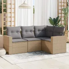 vidaXL 4 részes bézs polyrattan kerti ülőgarnitúra párnákkal kerti bútor