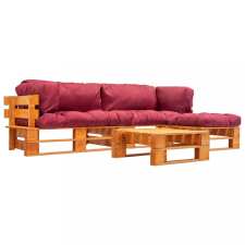 vidaXL 4-részes fa kerti raklap-ülőgarnitúra piros párnákkal kerti bútor
