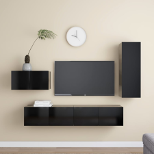 vidaXL 4 részes fekete forgácslap TV-szekrényszett bútor