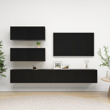 vidaXL 4 részes fekete forgácslap TV-szekrényszett bútor