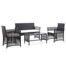 vidaXL 4-részes fekete kerti polyrattan bútorszett párnákkal kerti bútor
