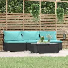 vidaXL 4 részes fekete polyrattan kerti bútorszett párnákkal kerti bútor